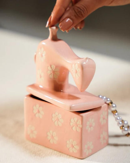 Handmade Kawaii Miniature Dollhouse Pink Ceramic Sewing Machine Trinket Box